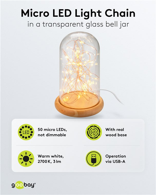 Glasglocke mit LED-Micro-Lichterkette