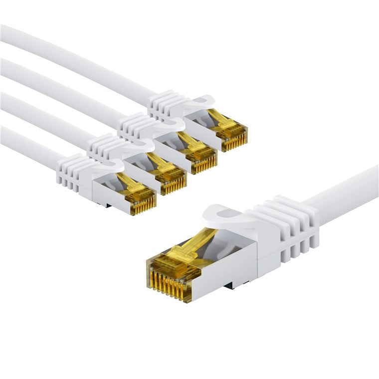 RJ45-Patchkabel CAT 6A S/FTP (PiMF), 500 MHz mit CAT 7 Rohkabel, 1 m, weiß, 5er-Set