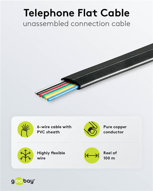 Telefonflachkabel 6-adrig, 100 m Rolle, AWG 30, CU (Kupfer)