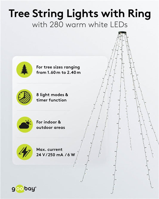 280 LED-Baummantel mit Ring, 8x 2 m