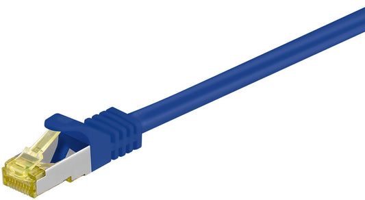 RJ45 patch cable CAT 6A S/FTP (PiMF), 500 MHz with CAT 7 raw cable, blue