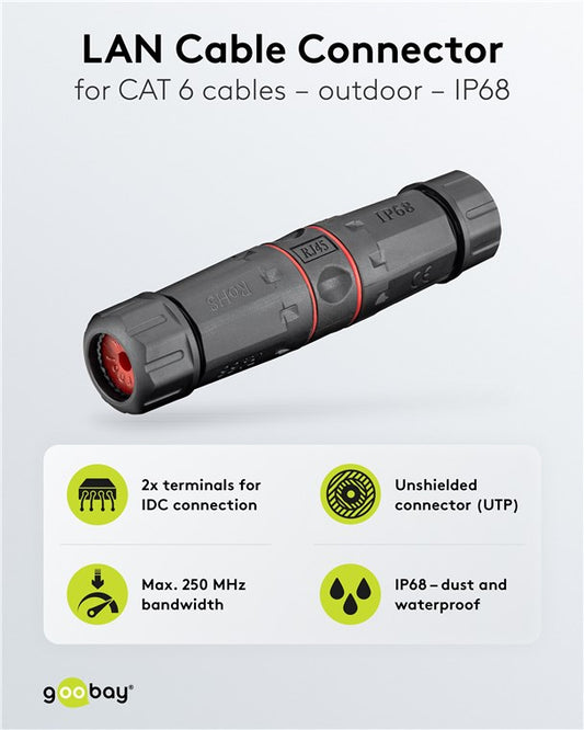 Outdoor (IP68) Netzwerkkabel-Verbinder, CAT 6 UTP ungeschirmt
