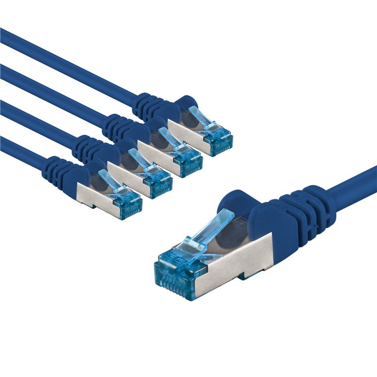 CAT 6A Patchkabel, S/FTP (PiMF), 3 m, blau, 5er-Set