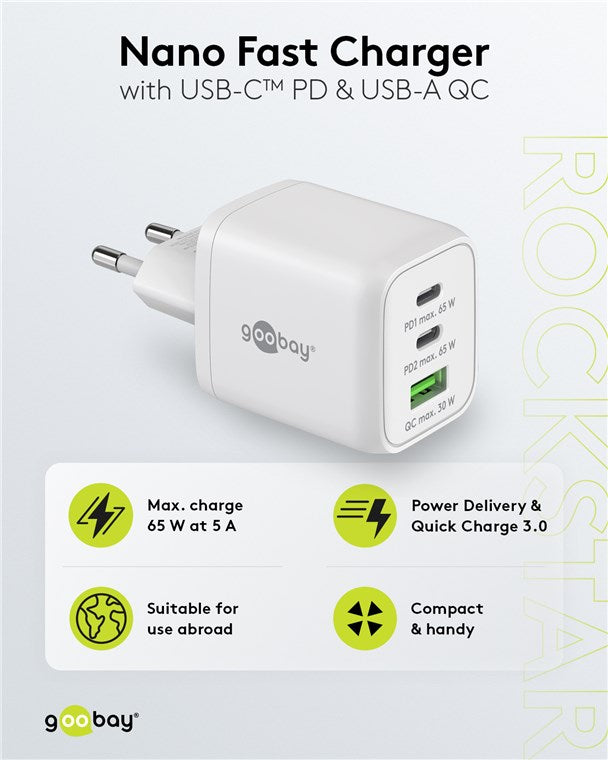 USB-C™ PD GaN Multiport-Schnellladegerät Nano (65 W) weiß