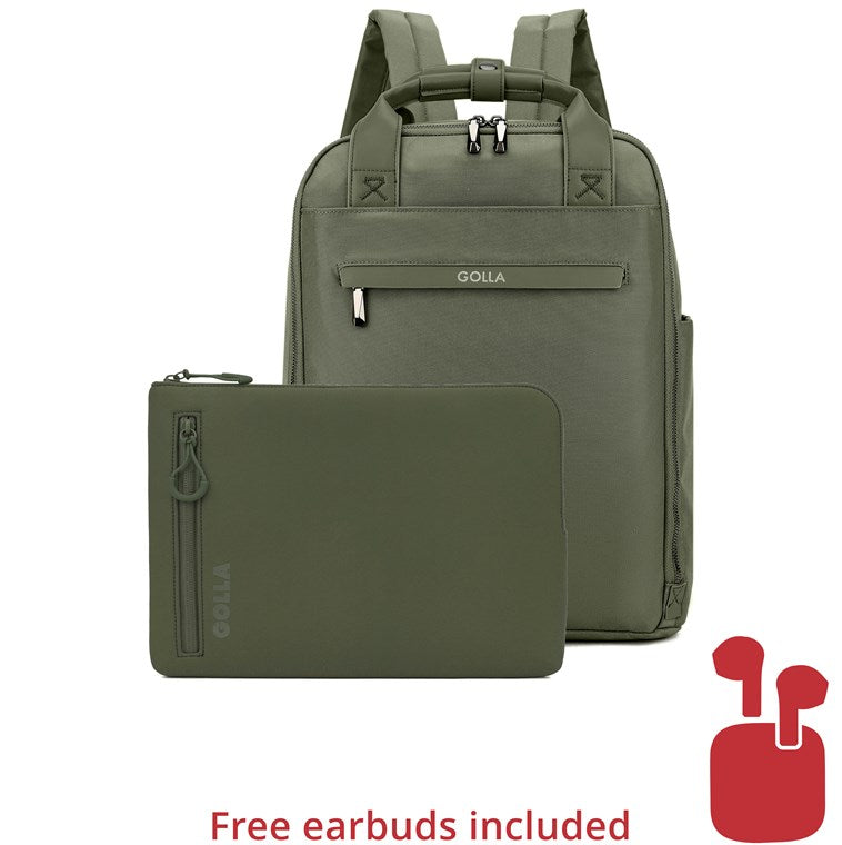 Set aus Rucksack und Laptop-Sleeve 14 Zoll, grün