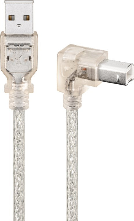USB-A-auf-USB-B-Kabel 90°, 0,5 m, transparent