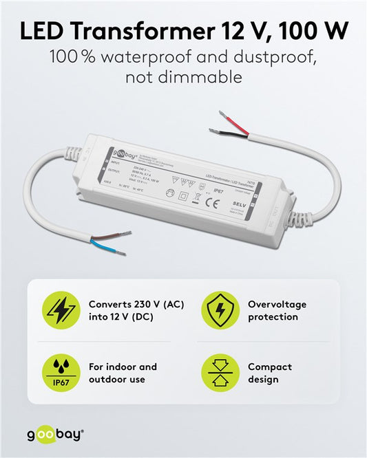 LED-Trafo 12 V (DC), 100 W, IP67