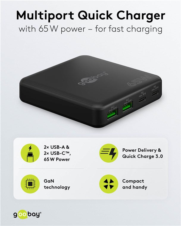 USB-C™ PD GaN Multiport-Tischladegerät (65 W) schwarz