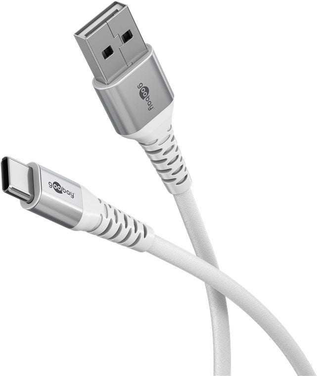 USB-C™ auf USB-A Supersoftes Textilkabel mit Metallsteckern, 2 m, weiß