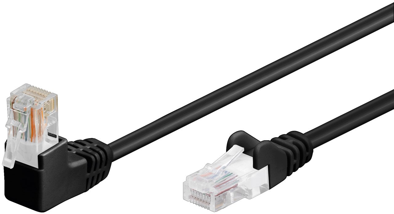 CAT 5e Patchkabel 1x 90° gewinkelt, U/UTP, schwarz