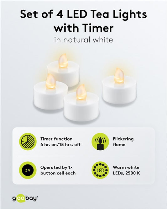 4er-Set LED-Teelichter mit Timer, weiß