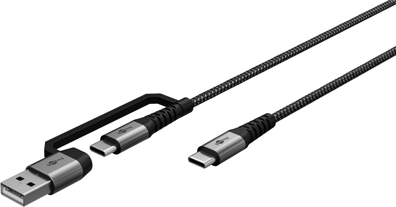 2in1 USB-Textilkabel, spacegrau/silber, 2 m