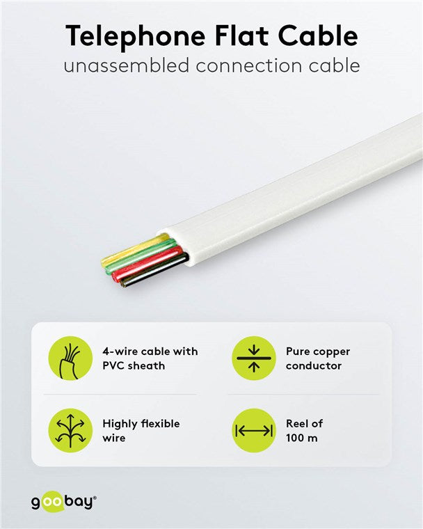 Telefonflachkabel 4-adrig, 100 m Rolle, AWG 28, CCA (kupferkaschiertes Aluminium)