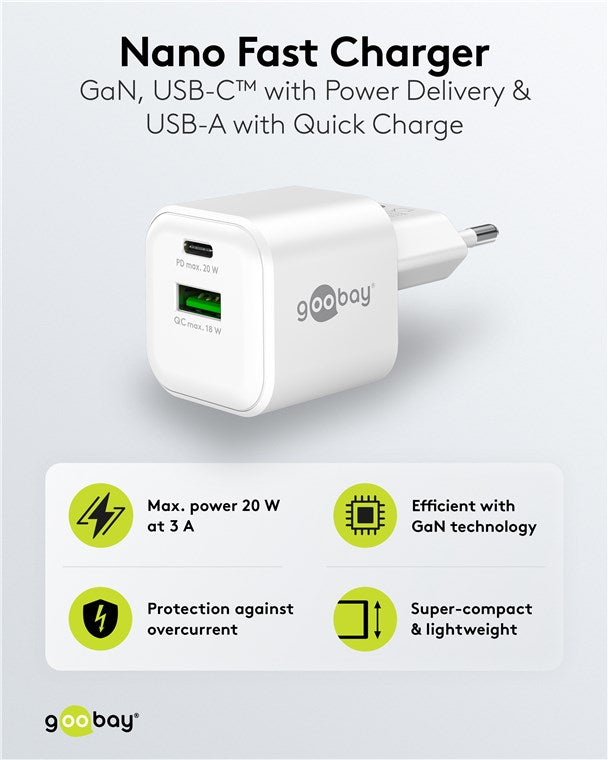 USB-C™ PD GaN Dual-Schnellladegerät Nano (20 W) weiß