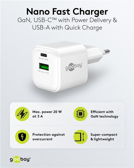 USB-C™ PD GaN Dual-Schnellladegerät Nano (20 W) weiß