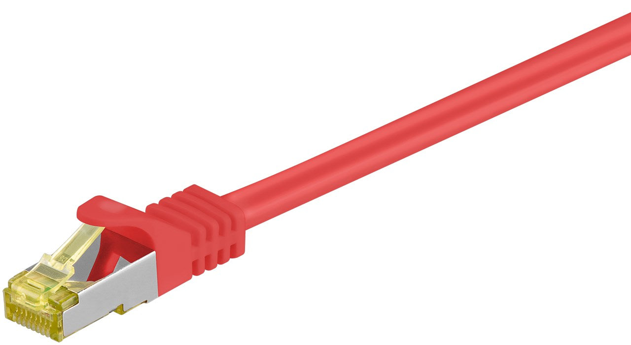 RJ45 patch cable CAT 6A S/FTP (PiMF), 500 MHz with CAT 7 raw cable, red