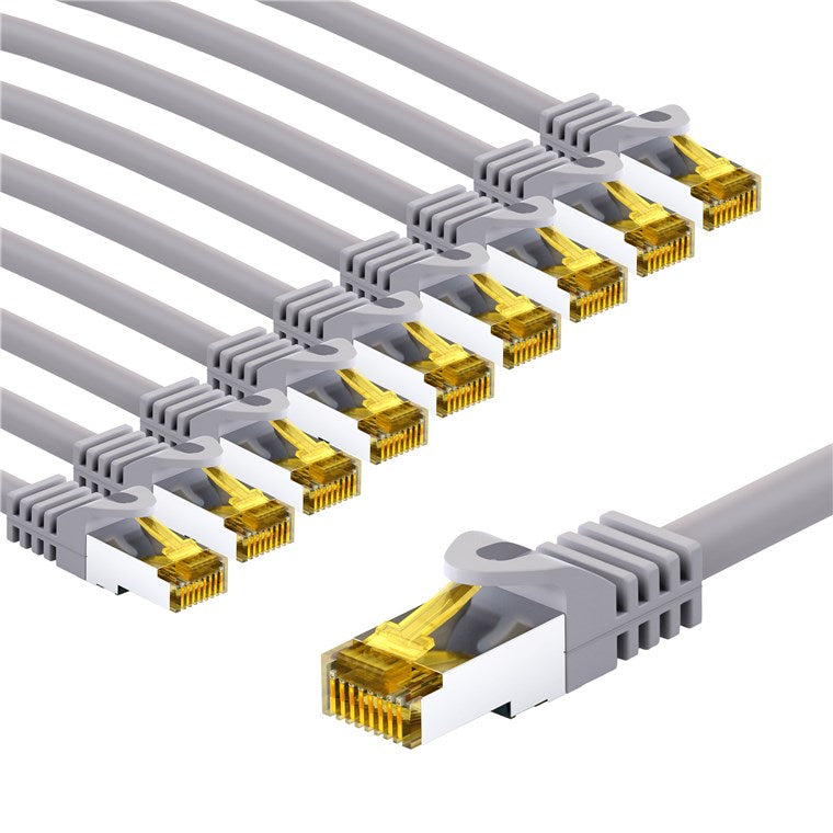 RJ45-Patchkabel CAT 6A S/FTP (PiMF), 500 MHz mit CAT 7 Rohkabel, 3 m, grau, 10er-Set