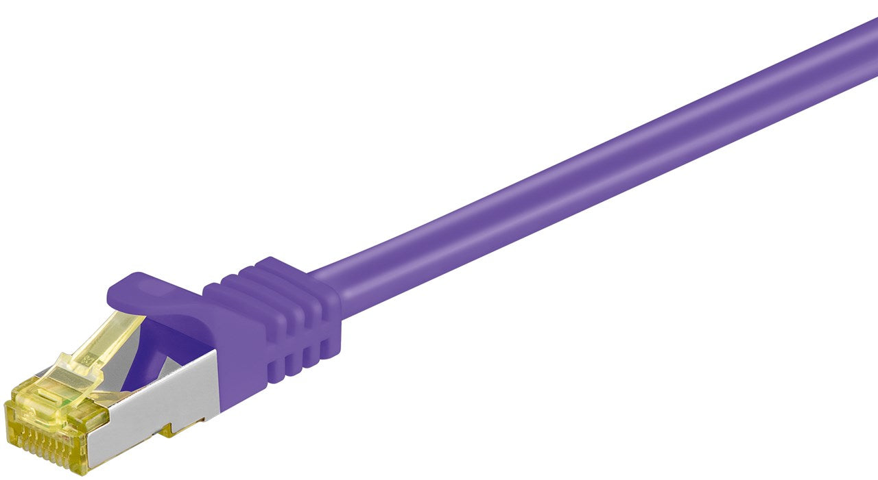 RJ45 patch cable CAT 6A S/FTP (PiMF), 500 MHz with CAT 7 raw cable, purple