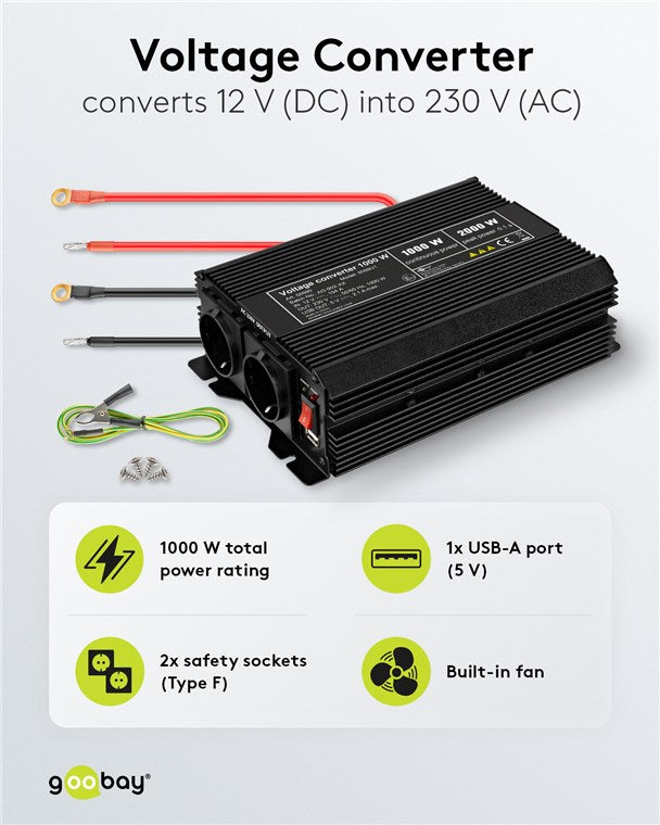 Kfz-Spannungswandler DC/AC (12 V - 230 V/1000 W)