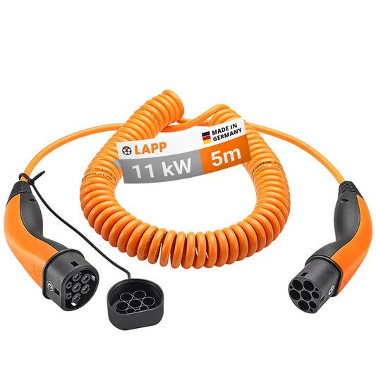 Spiral-Ladekabel Typ 2, bis zu 11 kW, 5 m, orange