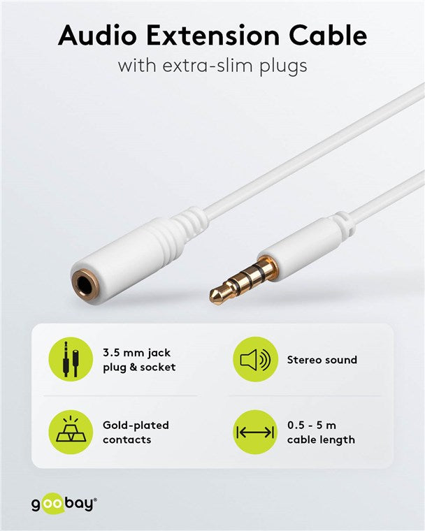 Audio Verlängerungskabel AUX, 4-pol. 3,5mm slim, CU