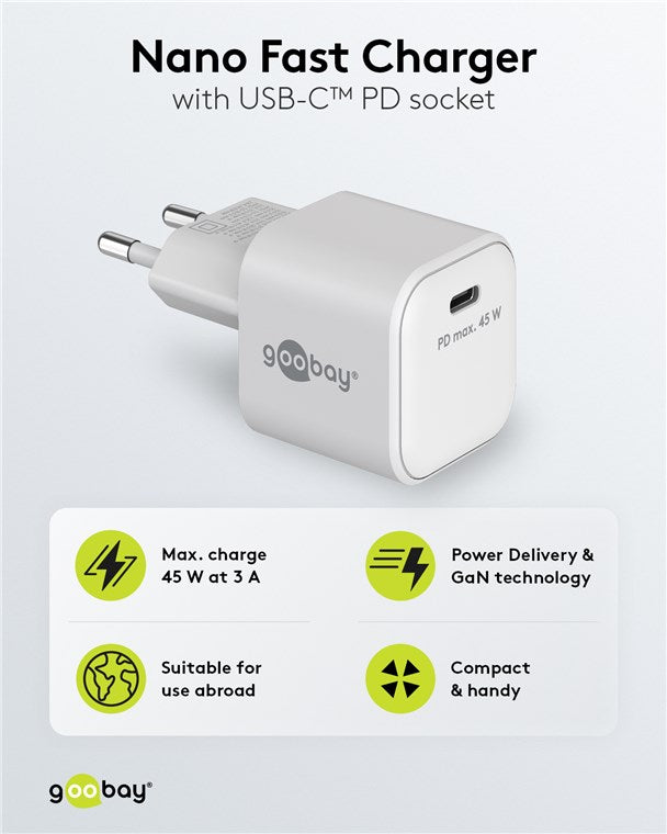 USB-C™ PD GaN Schnellladegerät Nano (45 W) weiß