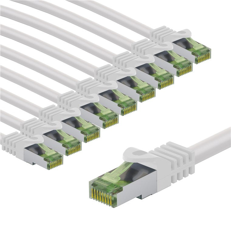 GHMT-zertifiziertes CAT 8.1 Patchkabel, S/FTP (PiMF), 3 m, weiß, 10er-Set