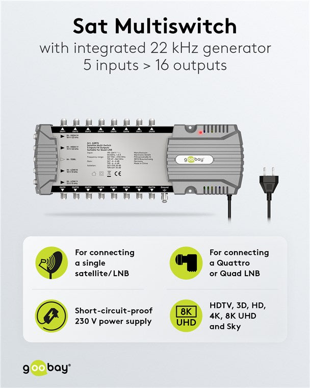 Uydu çoklu anahtarı 5 giriş/16 çıkış