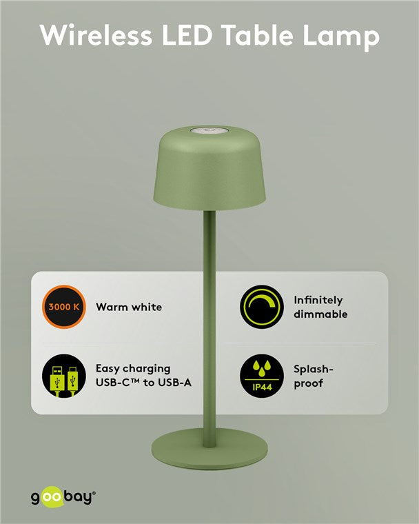 Kabellose LED-Tischleuchte, Größe S, 25 cm, grün