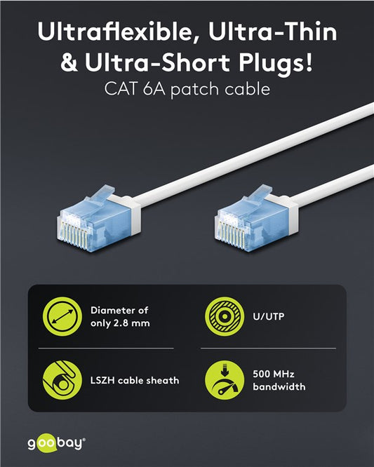 Ultraflexibles CAT 6A Patchkabel, slim, U/UTP, weiß
