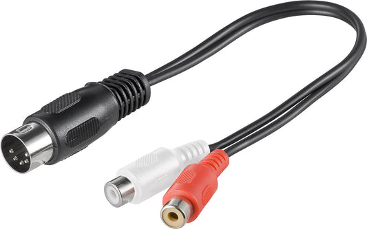 Audio cable adapter, DIN plug to stereo RCA socket