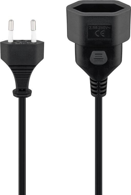 Verlängerungskabel Eurostecker, 2 m, schwarz, (2*0,75 mm²)