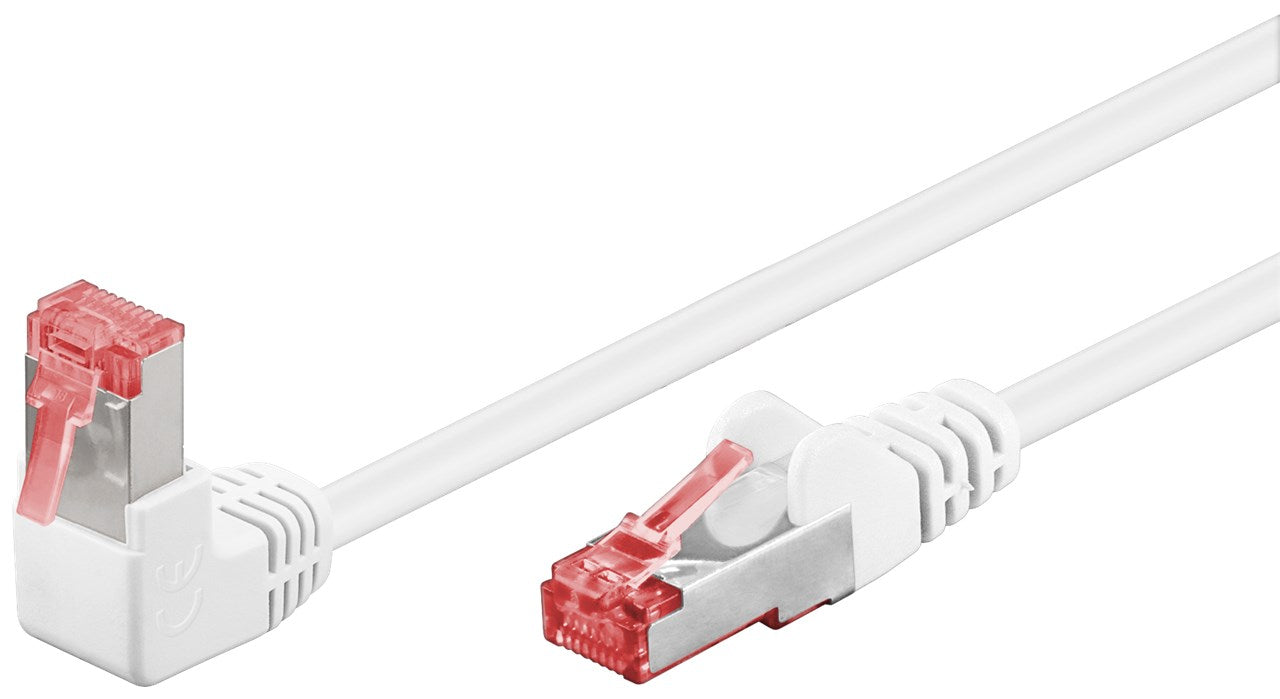 CAT 6 Patchkabel 1x 90° gewinkelt, S/FTP (PiMF), weiß, 0,25 m