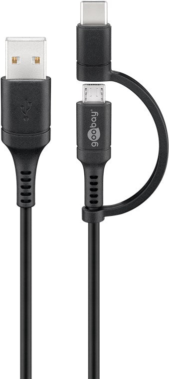 2in1-Kabel USB-A auf Micro-B/USB-C™, 1 m, schwarz