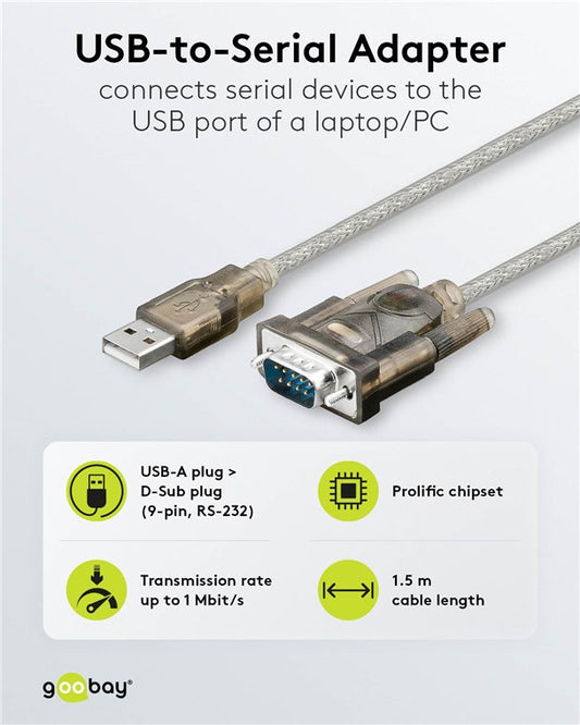 USB-auf-seriell-Adapter, 1,5 m, transparent
