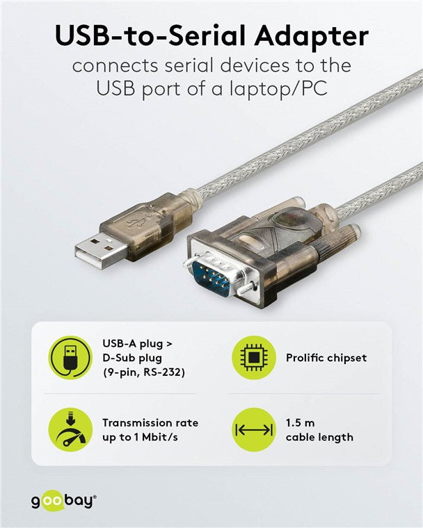 USB-auf-seriell-Adapter, 1,5 m, transparent