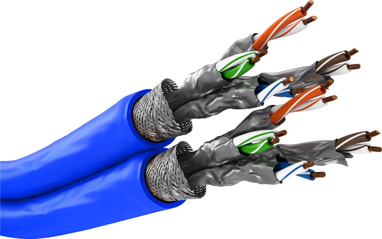 CAT 7A Duplex-Netzwerkkabel, S/FTP (PiMF), blau
