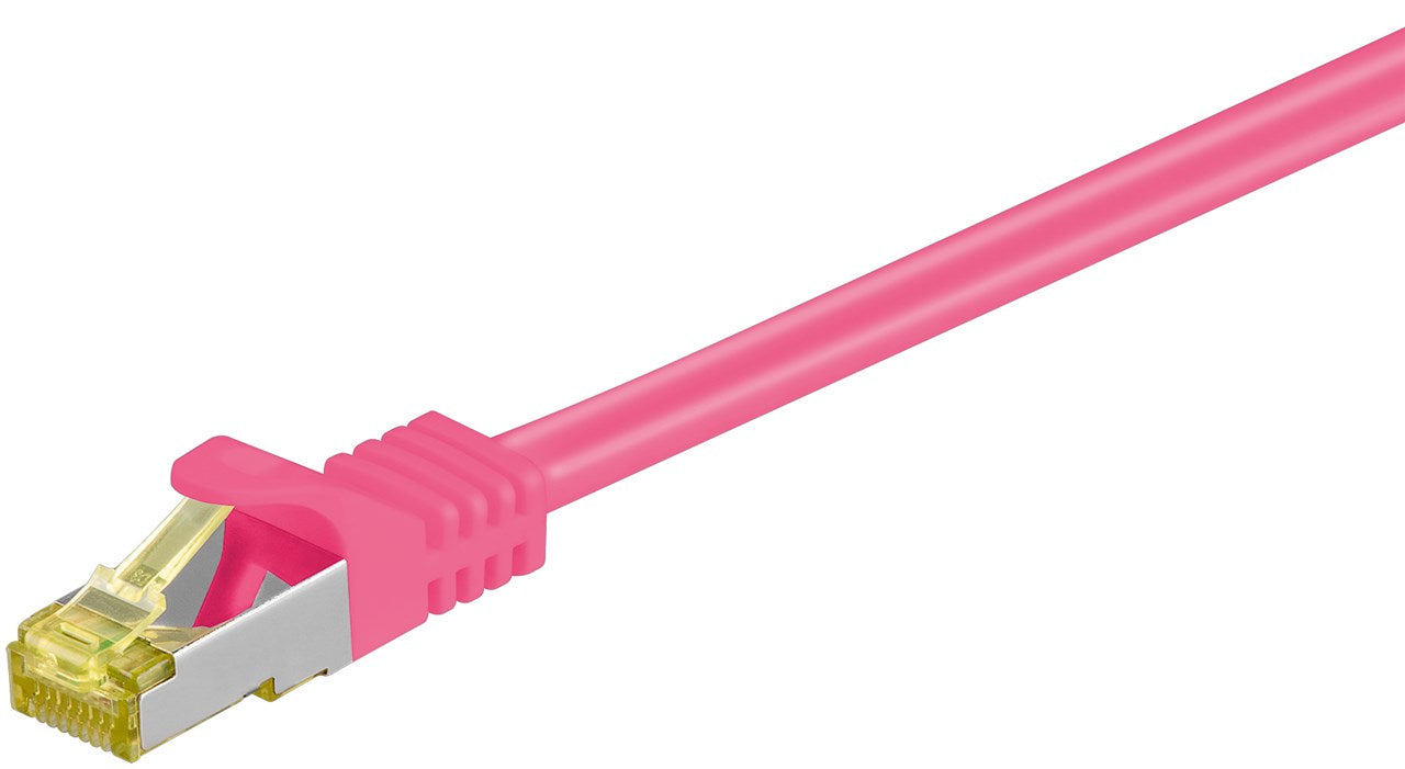 RJ45 patch cable CAT 6A S/FTP (PiMF), 500 MHz with CAT 7 raw cable, magenta