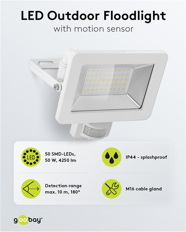 LED outdoor spotlight, 50 W, with motion detector