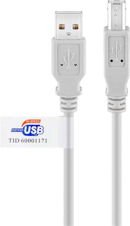 USB-A-auf-USB-B-Kabel, zertifiziert, 5 m, grau