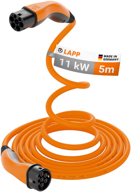 Selbstaufrollendes Ladekabel Typ 2, bis zu 11 kW, 5 m, orange