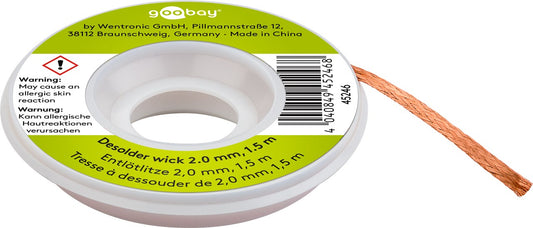 Desoldering braid 2 mm for removing solder from soldering points 1.5 m
