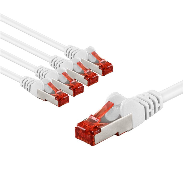 CAT 6 Patchkabel, S/FTP (PiMF), 5 m, weiß, 5er-Set
