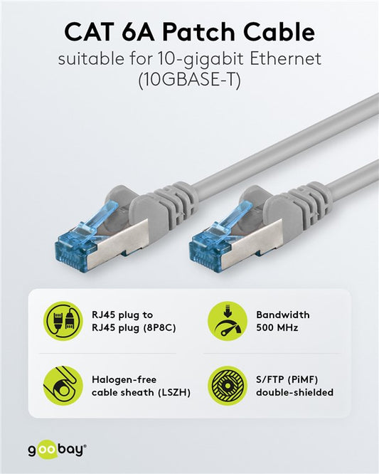 CAT 6A Patchkabel, S/FTP (PiMF), 1 m, grau, 10er-Set