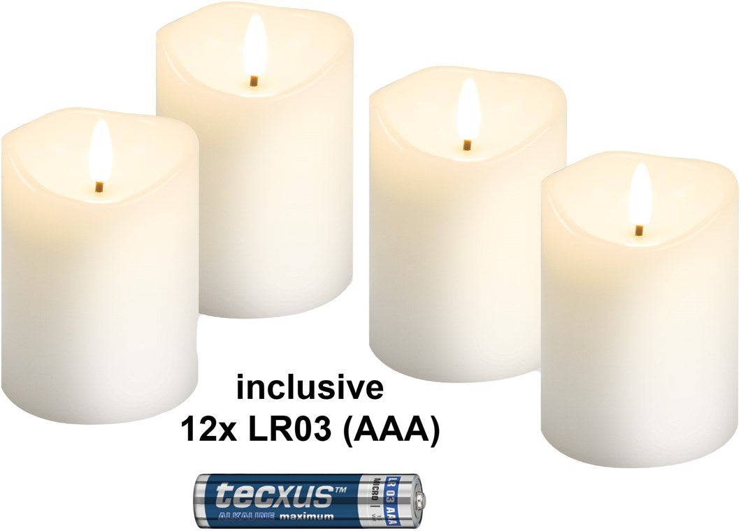 4er-Set LED-Echtwachskerzen, weiß, inkl. 12x AAA (LR03)