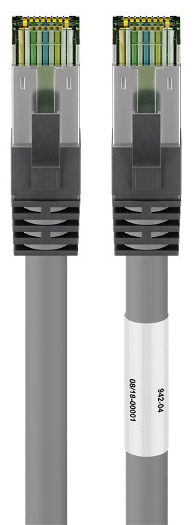 RJ45 (CAT 6A, 500 MHz) patch cable with CAT 8.1 S/FTP raw cable, gray