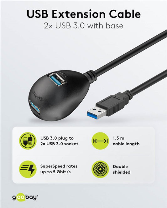 USB-A-Verlängerung mit Standfuß, 1,5 m, schwarz