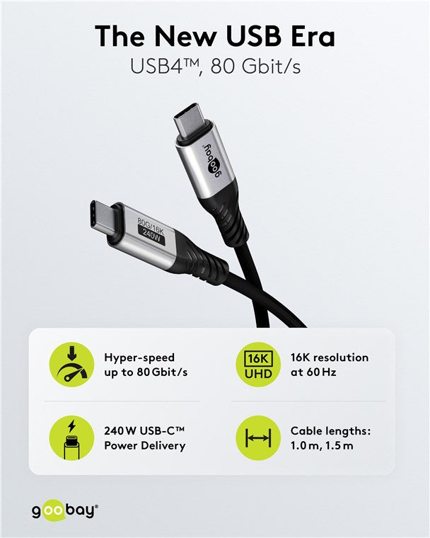 USB-C™-Kabel, USB4™ Version 2.0, 1,5 m, schwarz;silber