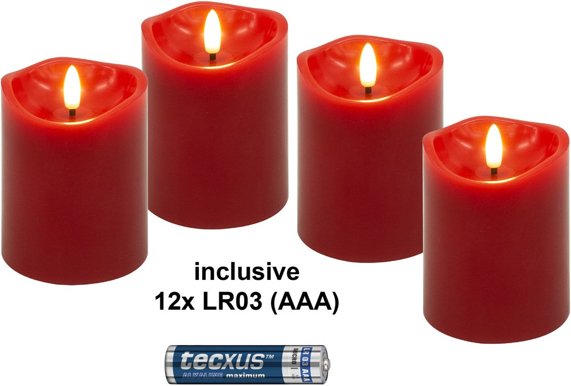 4er-Set LED-Echtwachskerzen, rot, inkl. 12x AAA (LR03)