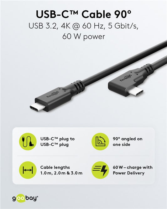 USB-C™-Kabel 90°, 3 m, schwarz